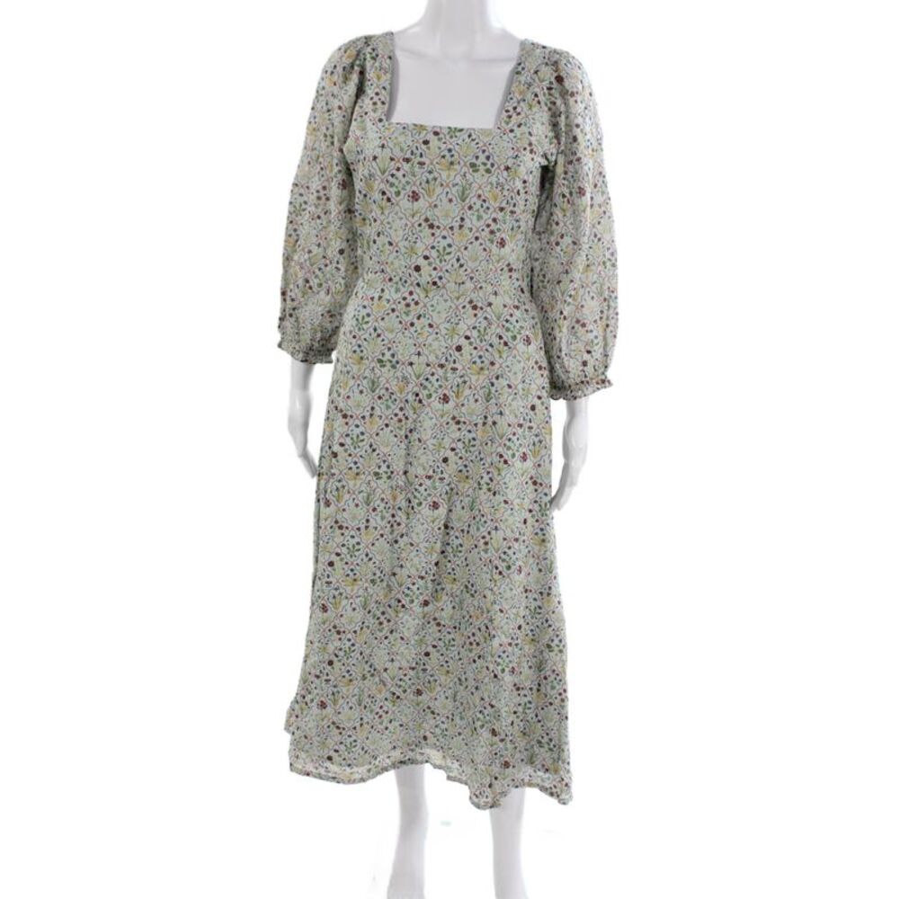 Baybala Womens Maxi Dress Multicolor Square Neck Long Sleeve Mid-Calf Zip Size S